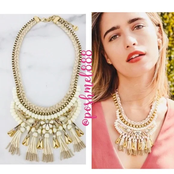 Stella & Dot | Ivory White + Vintage Gold Eloisa Statement Tassel Neckla… - Picture 5 of 15